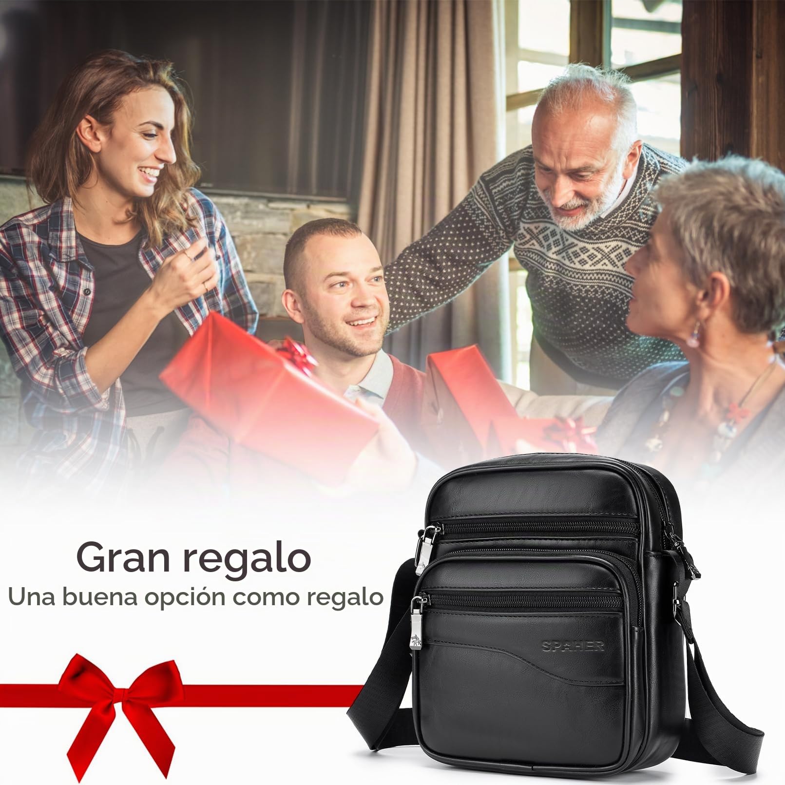 SPAHER - Bolso bandolera para hombre, de piel, bandolera, bolso bandolera, bolso bandolera, bolso para hombro, grandes mochilas, bolsa de mensajero Crossbody regalo para hombres