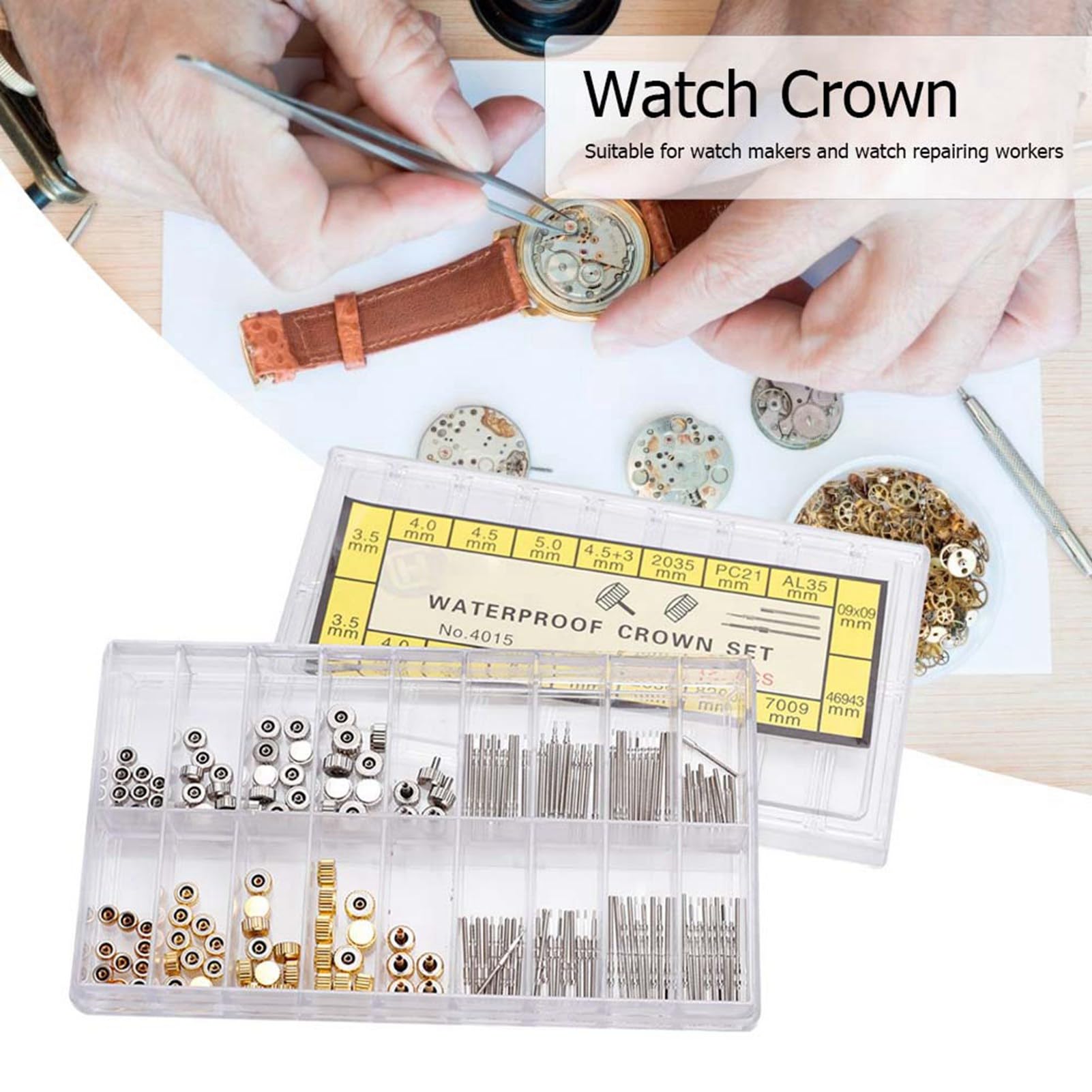 Moncer Watch Stems and Crowns Set, Stainless Steel Assorted Watch Repair Kit with Storage Box