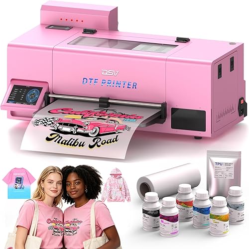 DSV A3 F1080 DTF Printer (XP600 Gen2)-24/7 Auto-Maintenance&Printhead with Moisturizing Fluid, Anti-Clog, 2X Speed vs L1800/R1390,White Ink Circulation,2-Year Ink (Pink, Printer)