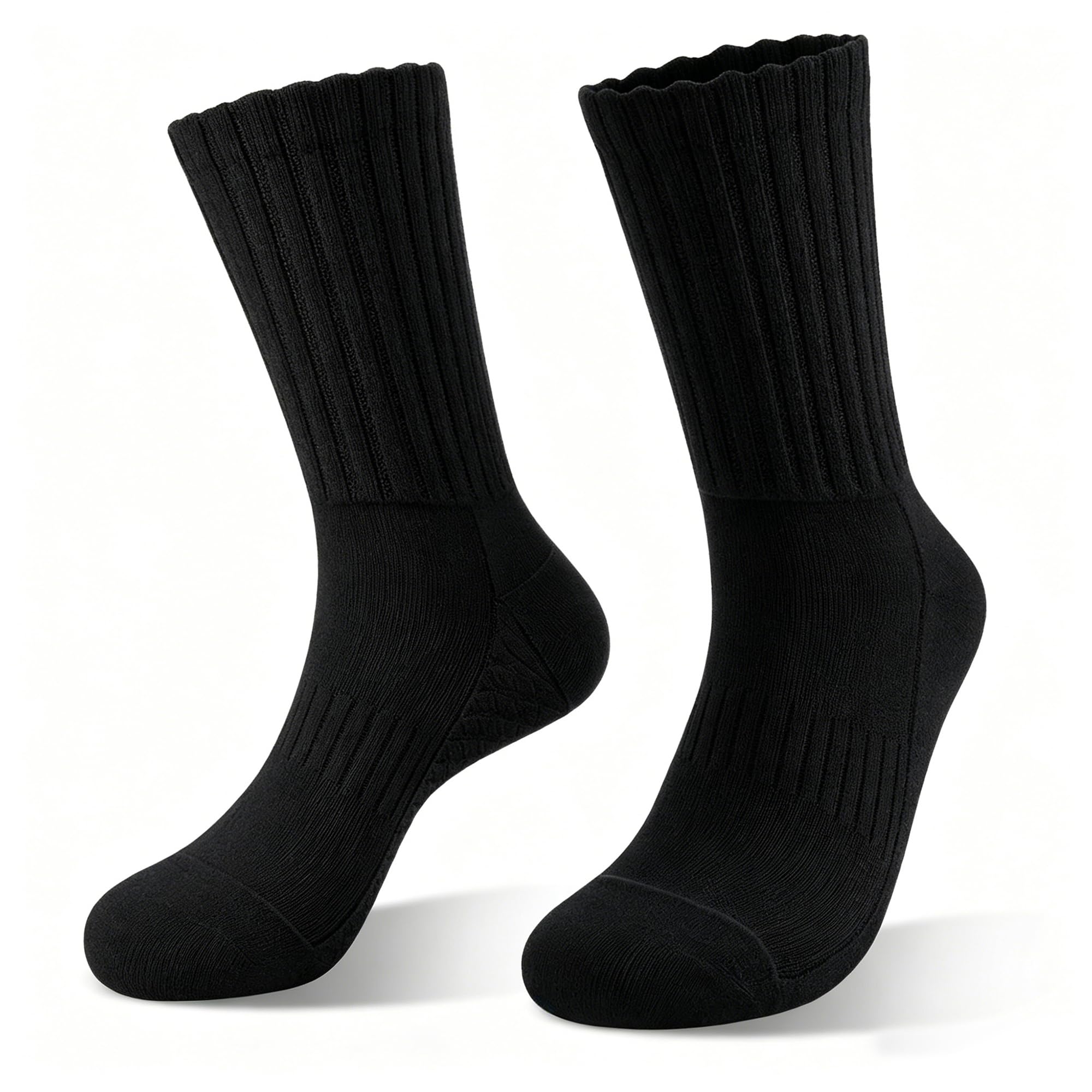 Mickee Men's Black & Wo Compression Running Socks | Cushion Crew Athletic Socks | Coolmax Anti-Blister, Moisture-Wicking & Anti-Slip | Basketball, Hiking & Training
