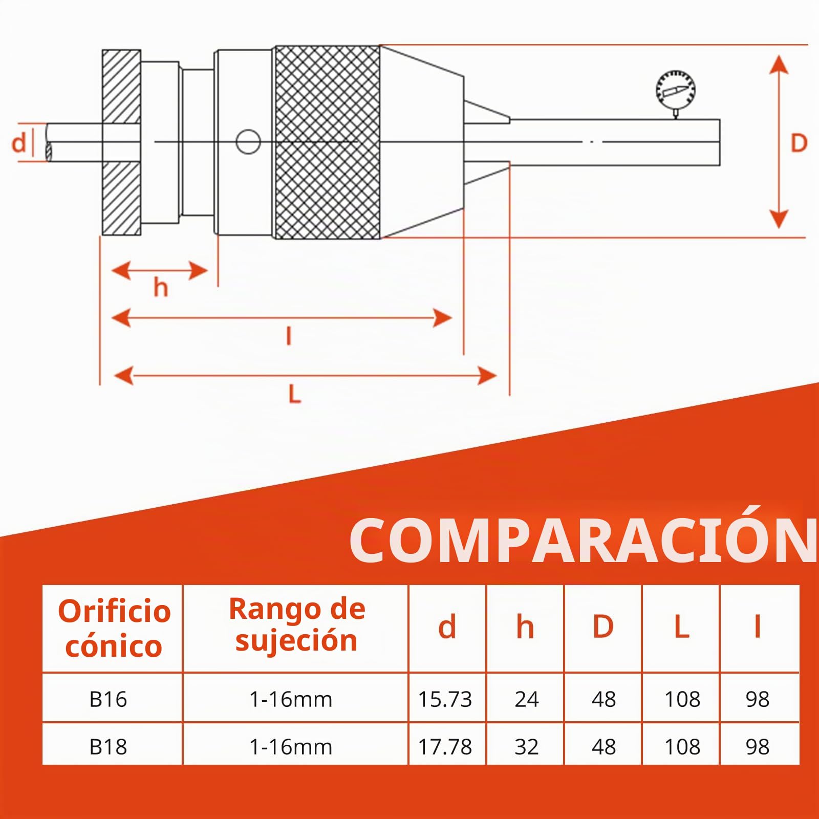 GETLITOOL Portabrocas Sin Llave de Ajuste Automático 1-16 mm MK3-B18, Cono Morse MK3 Autoaprehensible para Torno, Taladradora de Columna y Fresadora