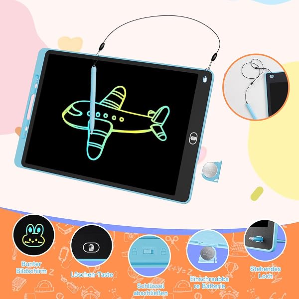 Electight LCD Schreibtafel 3 Stück, 12 Zoll Maltafel mit Abschließbar Löschen-Taste, Schreibtafel mit Stift, Umweltschutz Augenpflege Zaubertafel, Lernspielzeug-Geschenk für 3-8 Jahre Kinder - 3
