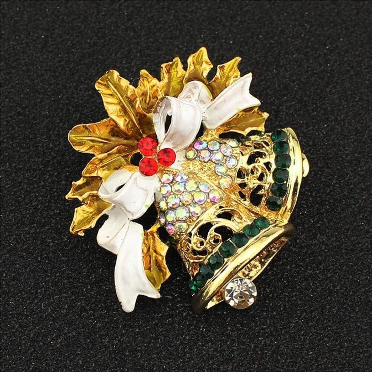 LZRHJN Brosche Broschen für Damen Goldfarbene Pin Bell Wild Brosche Kristall Weihnachtsschleife Glockenbroschen mit Strass Broschen für Damen