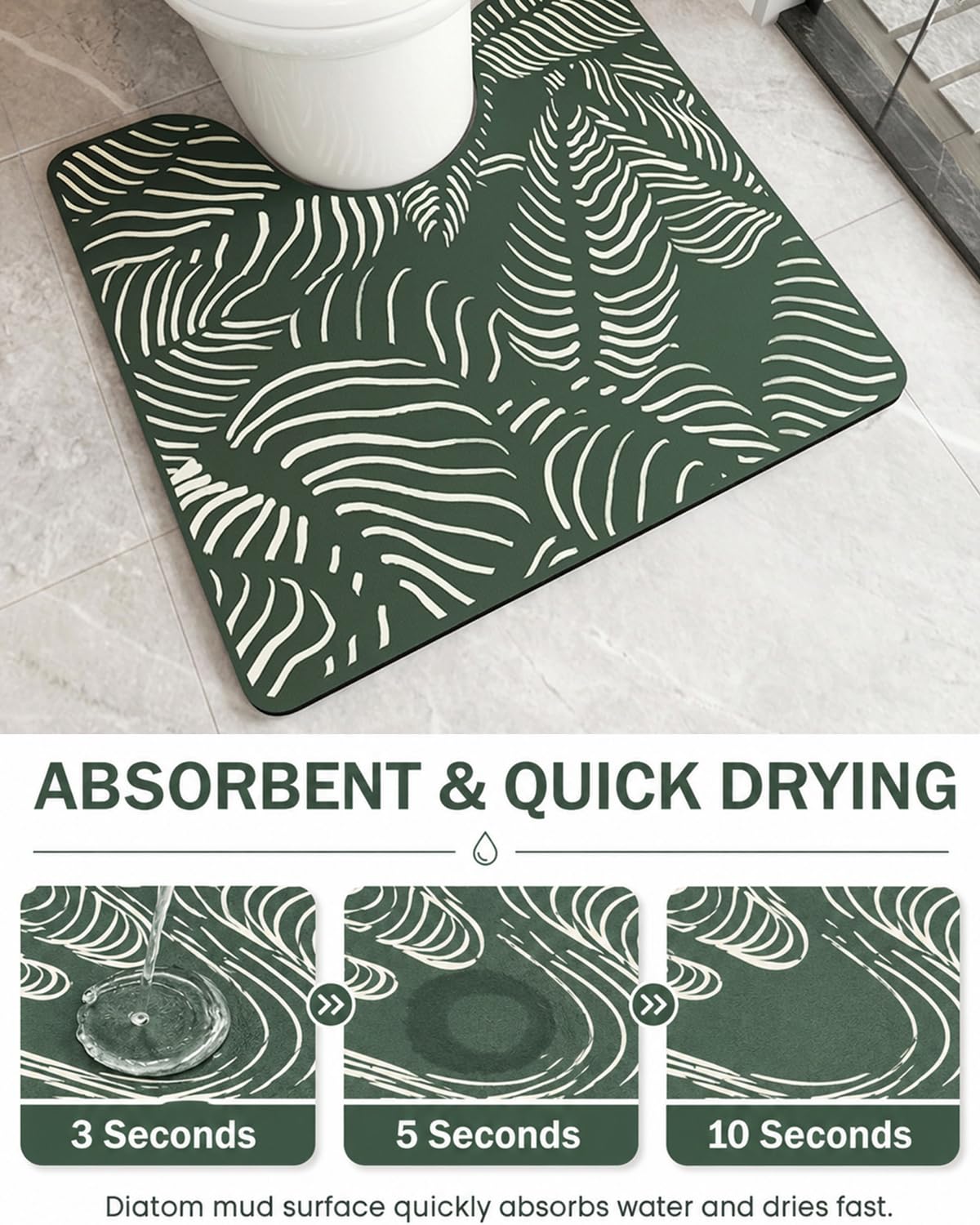 Tapis de Toilette Forme de U Absorbant en Diatomite Antidérapant Séchage Rapide pour Salle de Bain 55x50cm