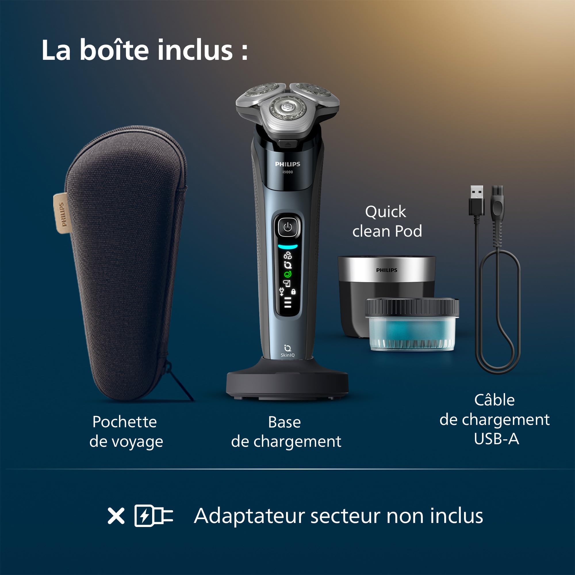 Philips Rasoir i9000, Rasoir électrique sec et humide, Taubenblau, avec technologie Skin IQ, système triple lift & cut, 360 rotatif Dual SteelLames de précision de précision, Pod Quick Clean, X9001/30