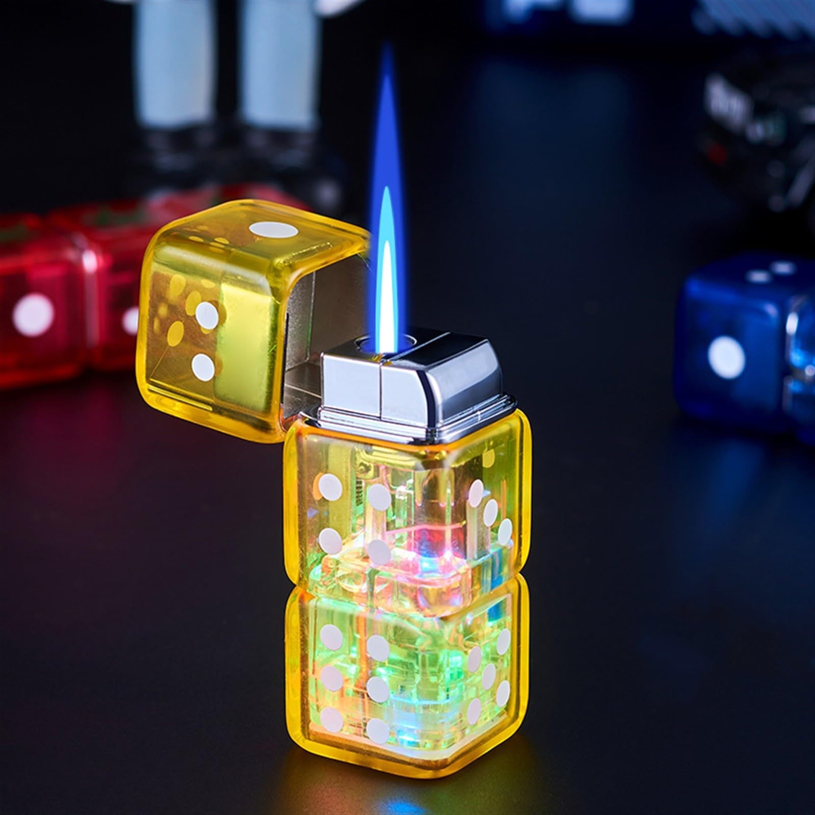 Jcfhqghr Men's D Ice Lighter, Torch Lighter, Plastic Windproof Lighter, Refillable Butane Flash Ice Lighter, Adjustable Flame Transparent Gas Chamber Lighter, Gift For An Wo (Excluding Gas) (Color : )