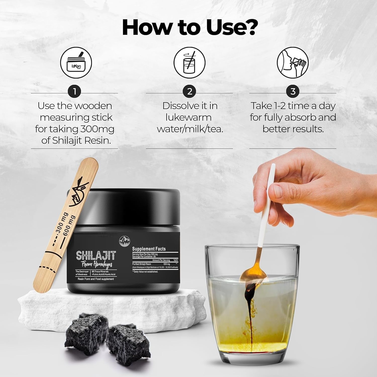Pure Shilajit Himalayan Shilajit - 600 mg 100% naturale biologico Shilajit con 85+ tracce di minerali e acido fulvico per energia, forza e immunità, 30 grammi (1 x)