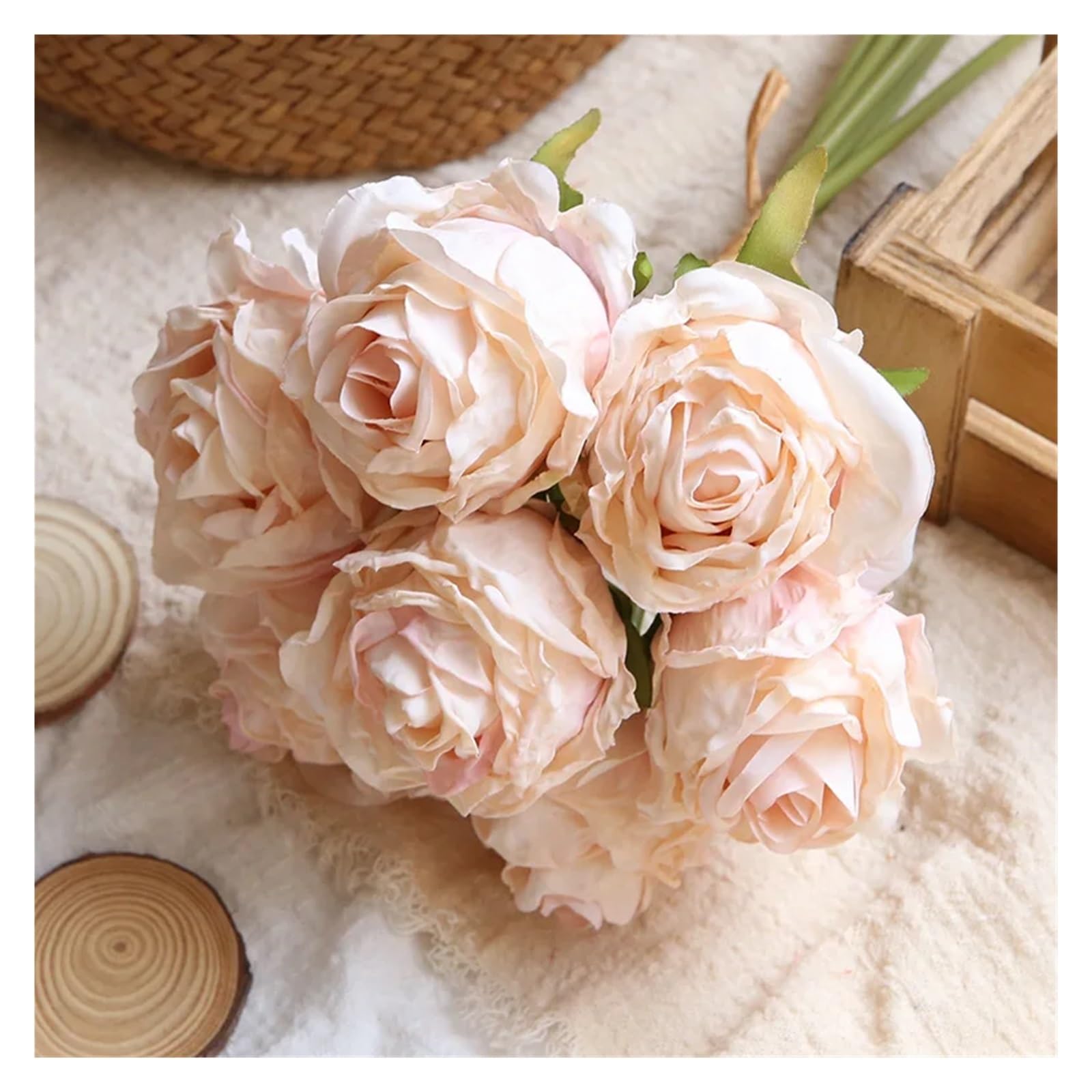 Fiori artificiali per la decorazione, fiori artificiali, mazzo di rose artificiali, fiori finti di seta bianca, bouquet per fotografia di matrimonio, casa, soggiorno, giardino, rose secche bruciate(Li
