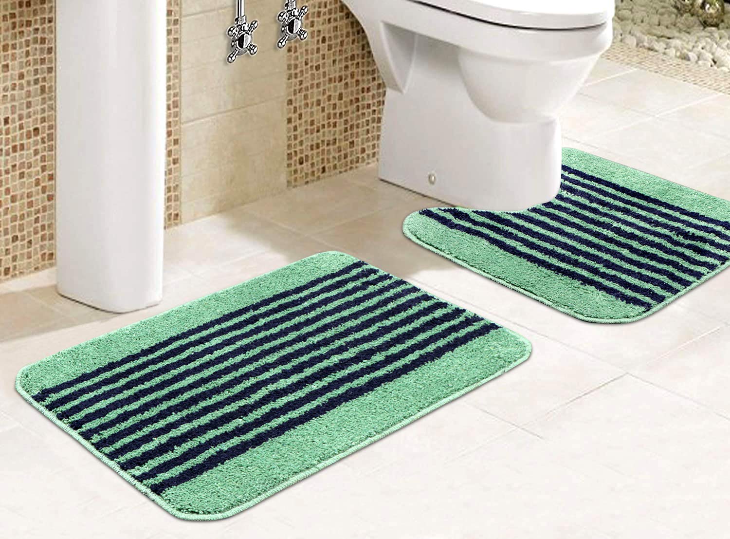 Kridhay Natura Life Anti Skid and Super Soft Bath mat with Contour Set (40 X 60 cms & 40x40 cm, Green)