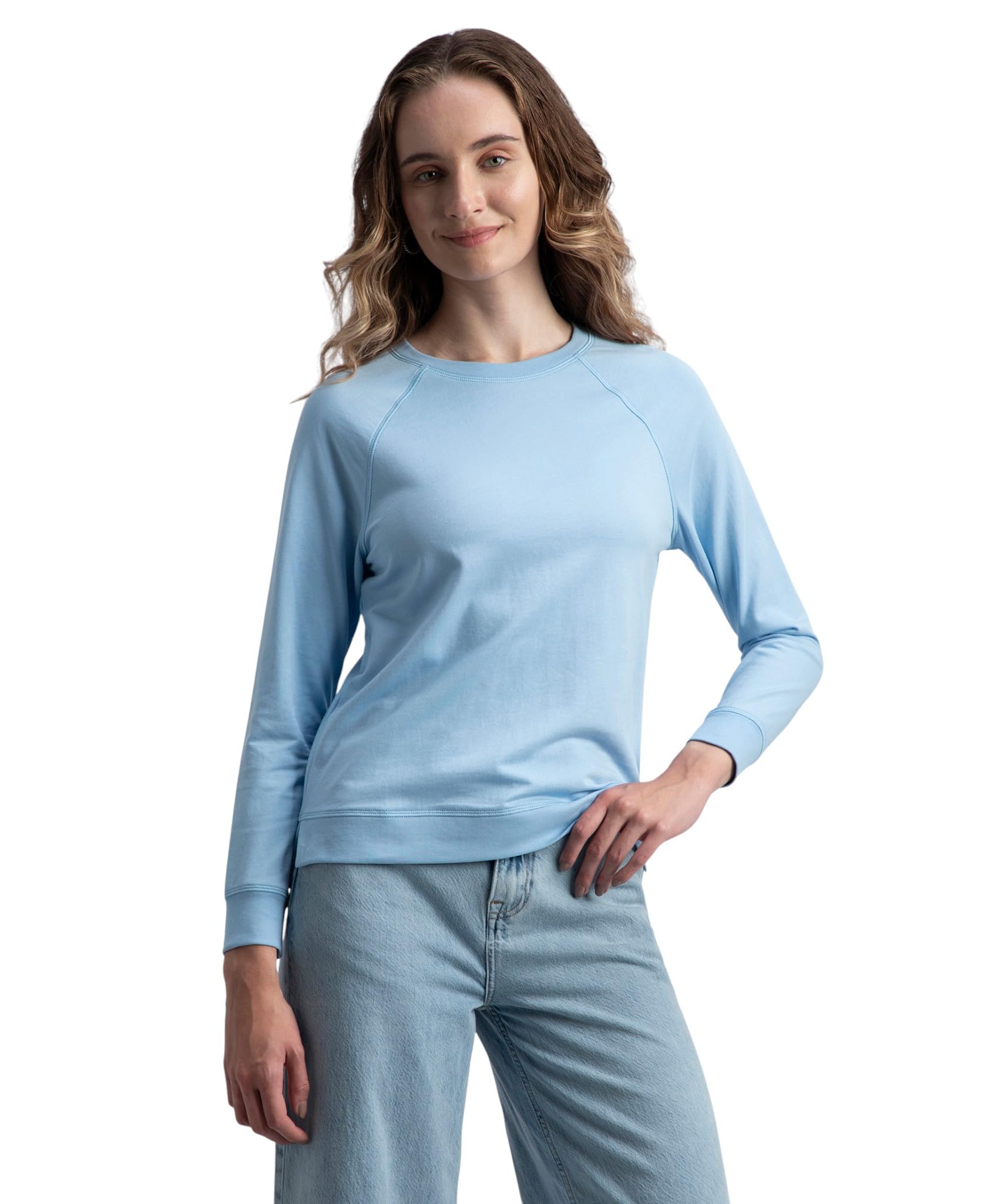 jockey AW67 Women's Super Combed Cotton Rich French Terry Fabric Solid Sweatshirt with Raglan Sleeve Styling_Powder Blue_S-picture-19