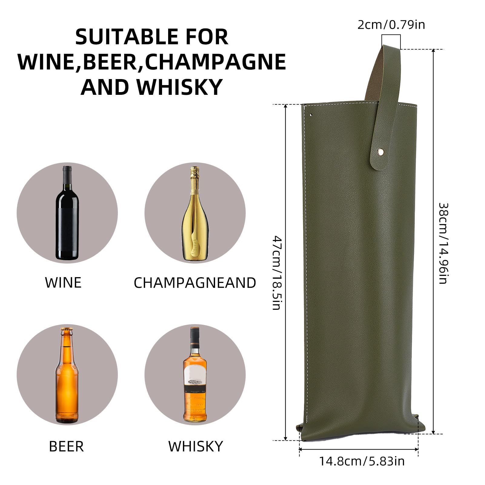 NICENEEDED 2 Pcs Leather Wine Bags, Double Layered Wine Tote Carrier Multicolor Champagne Beer Bags Carrier - Image 2