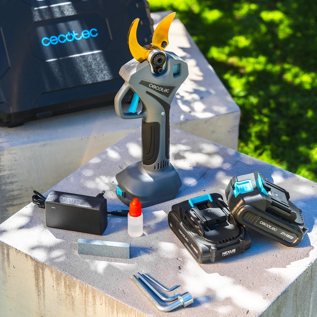Cecotec Forbici Cesoie per Potatura Giardino Professionale TitanCut 5000. Motore Brushless 600W. Lame Acciaio con Titanio. Rami 42mm. Display Digitale. 2 Batterie 21V Incluse. Taglio Efficiente