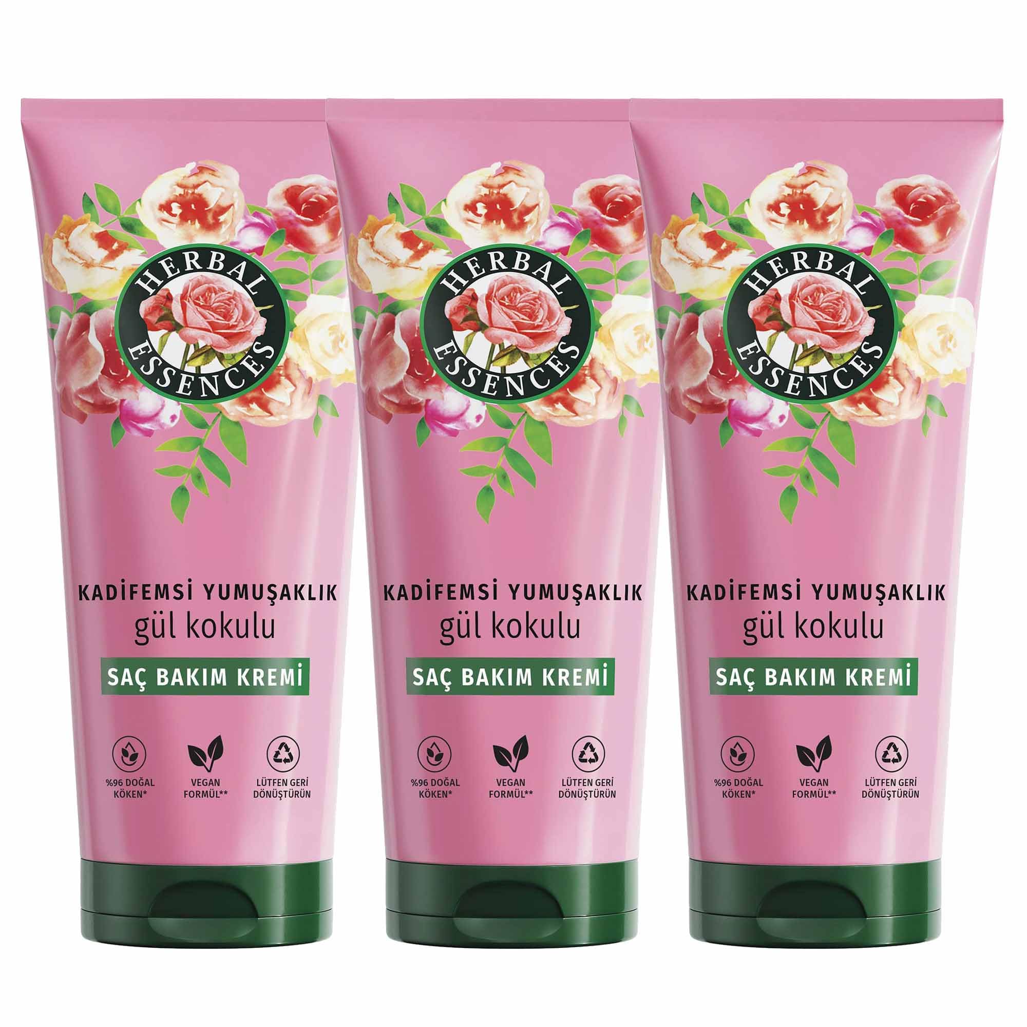 Herbal Essences Kadifemsi Yumuşaklık Gül Kokulu Saç Bakım Kremi 250ml 3lü paket