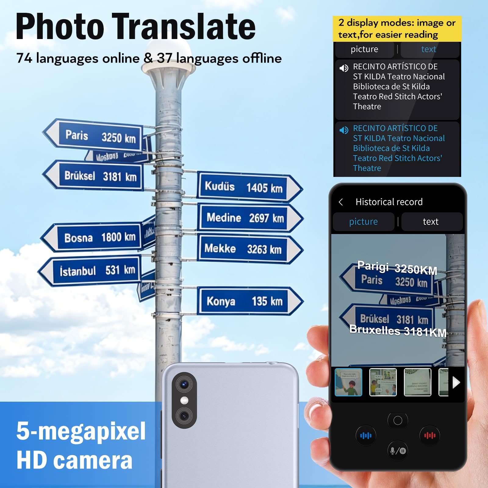 Traductor en Tiempo Real, Traductor Instantaneo de Voz con 138 Idiomas y Español sin Conexión, Traductor Electronico de Idiomas Traductor Simultaneo con Traducción de Fotos y Batería de 2000 mAh