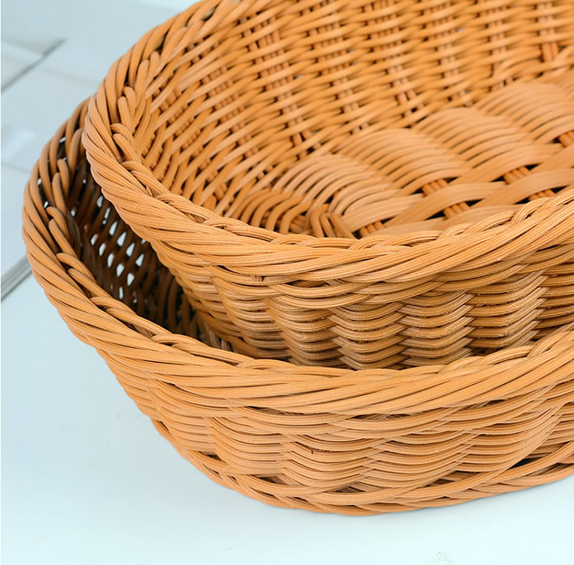 Cesta de pan de mimbre, cesta de almacenamiento tejida de mesa, comida frutas y verduras, cesta de servir para restaurante (11 x 7.5 x 3.9 lnch) (2 piezas)
