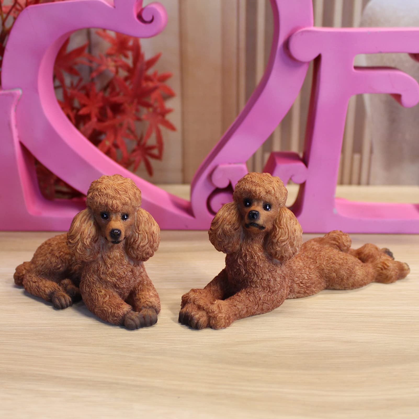 Sanmum Set of Miniature Poodle Garden Statue Dog Figurines Resin Sculpture Forest Animal Statue Outdoor Decor Yard Planter Flower Pot Ornaments(Braun) - Image 2