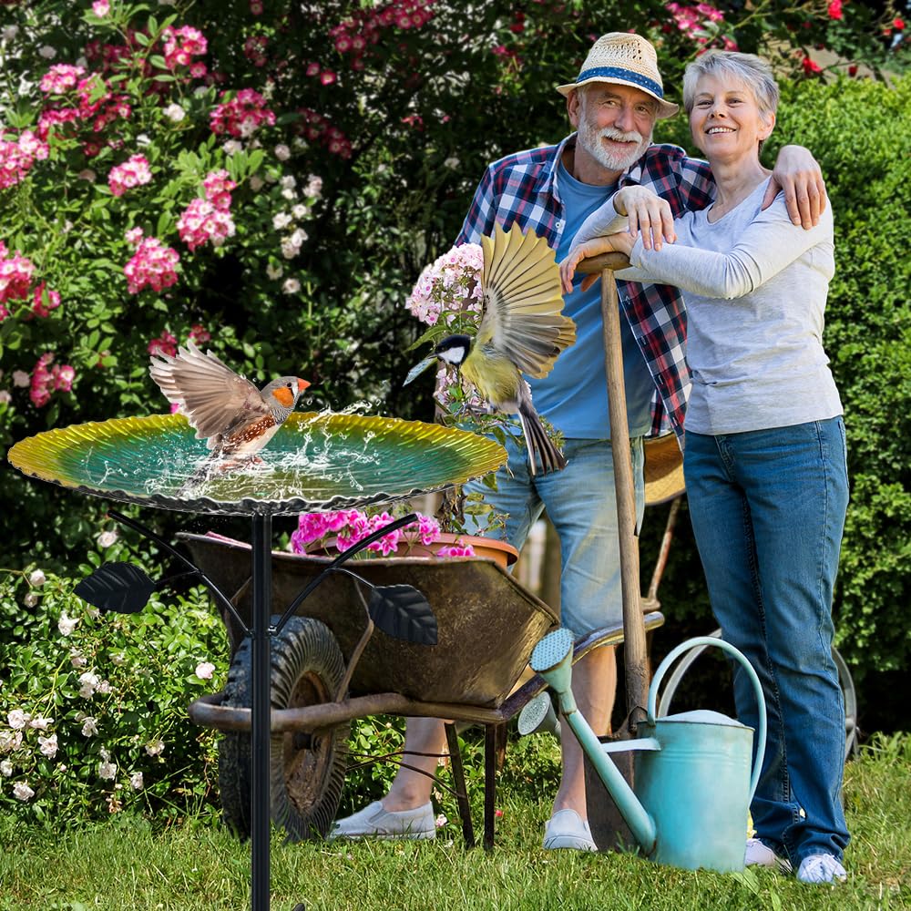 Bebedero para pájaros de pie, para Exterior, jardín, 85 cm, Grande, Resistente a Las heladas, Resistente al Invierno, con Base Estable de 5 Dientes, Metal Vintage, Bebedero para pájaros para jardín
