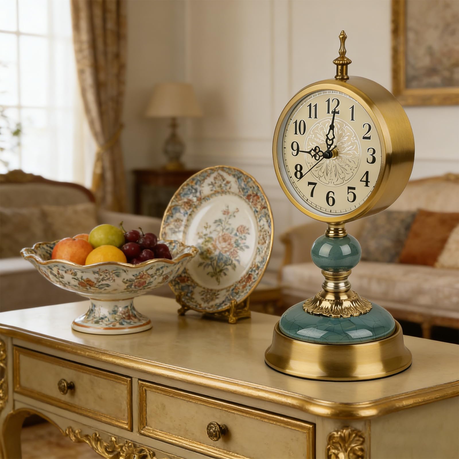 Vintage Tischuhr Gold, Antike Metall Schreibtischuhr Batteriebetrieben für Kaminsims, Wohnzimmer, Tischdekoration, Schlafzimmer, Wohnzimmer