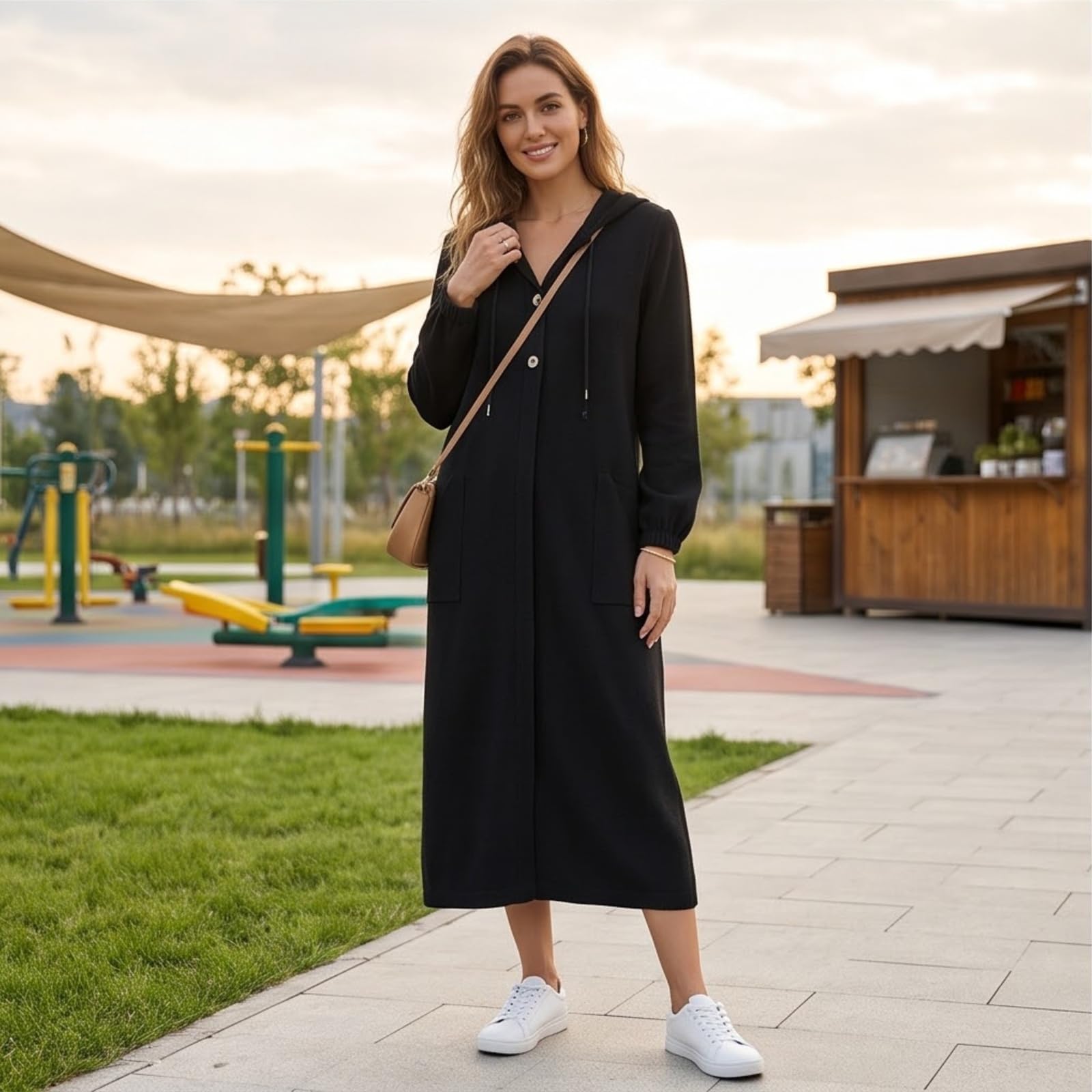 FUPODD Mantel Damen Lang Kapuzenjacke Mit Taschen Wintermantel Hoodie Jacke