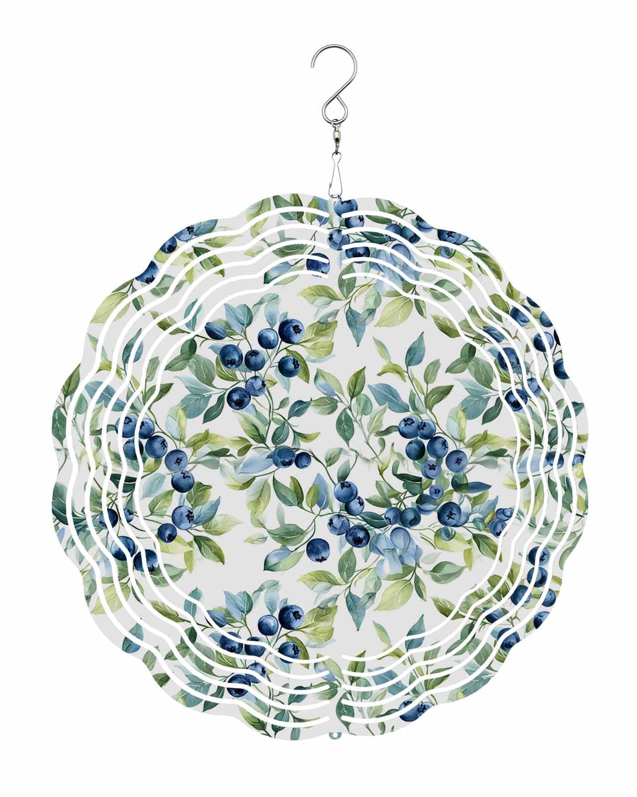 Fruit Wind Spinners, Plant Blueberry Hanging Wind Spinners for Yard and Garden 3D Stainless Steel Metal Sculptures Crafts Ornaments 10 Inch