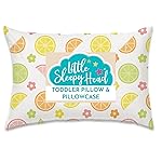 Little Sleepy Head Toddler Pillow with Pillowcase 13x18 - Kids Pillow for Sleeping - Better Neck Support Ergonomic Pillow and Toddler Pillowcase - Best Pillows for Kids (Citrus Blossom)
