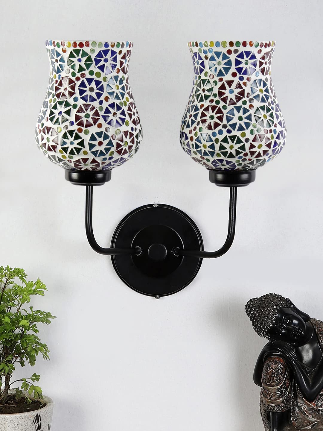 Devansh Dual Iron Wall Lamp, Wall Decor, Wall Hanging Wood Light lamp,Vintage Wall Lamps, Industrial Wall Lights Decorative Home, Living Room, Indoor Outdoor Lighting- Mosaic Glass (Multicolor)-K