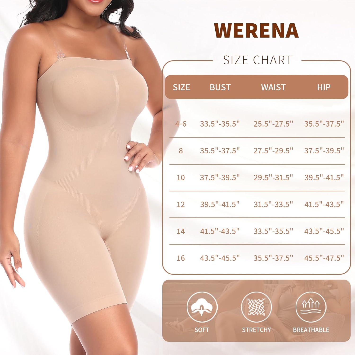 Werena Strapless Shapewear Bodysuit for Women Tummy Control Shapewear Full Body Shaper with Removable Straps - Image 6