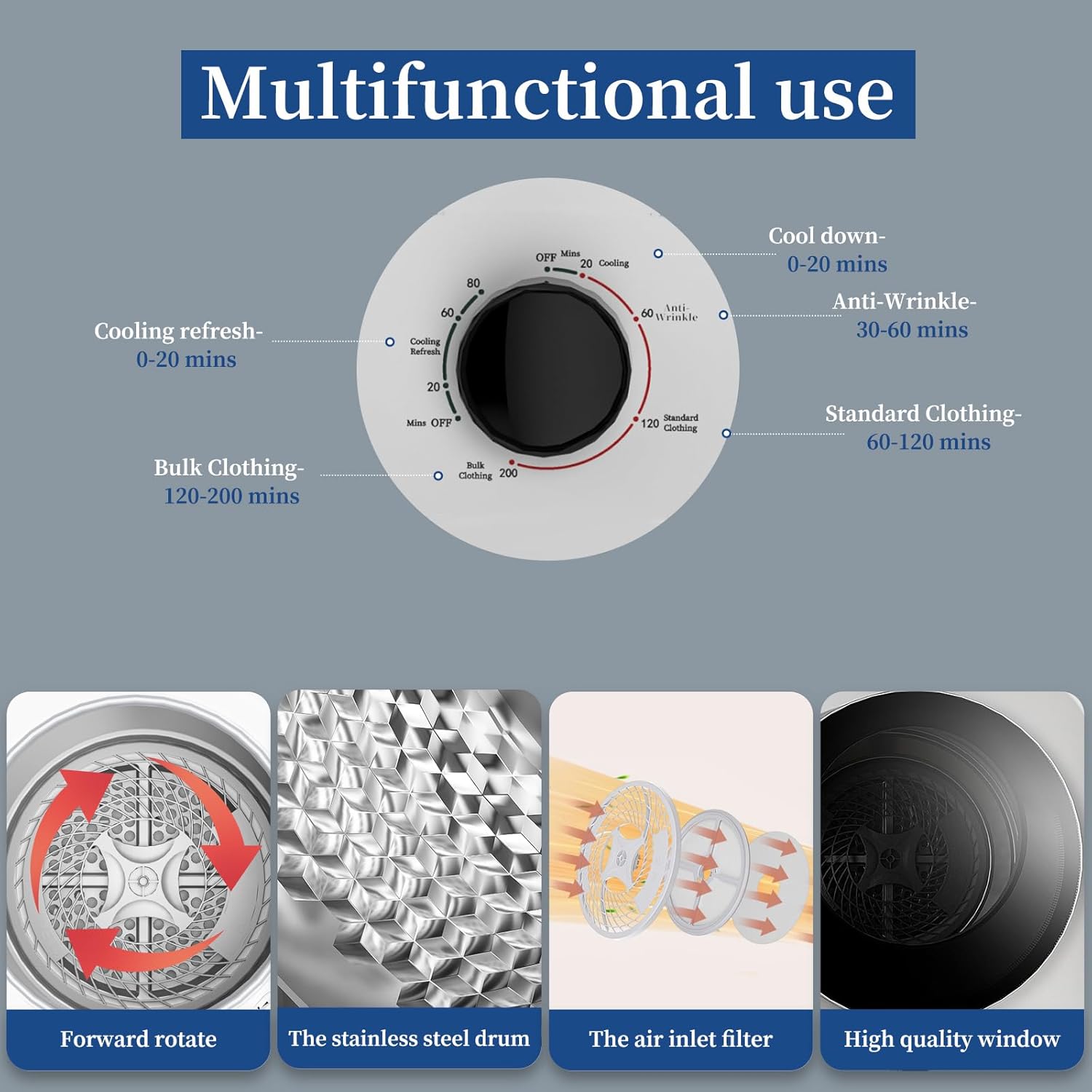 VCJ Portable Washing Machine and Dryer Set, 20lbs Fully Automatic Washer and 10lbs Portable Dryer with Stainless Steel Tub, Compact Washer and Dryer Combo for Apartment, RV, Dorm