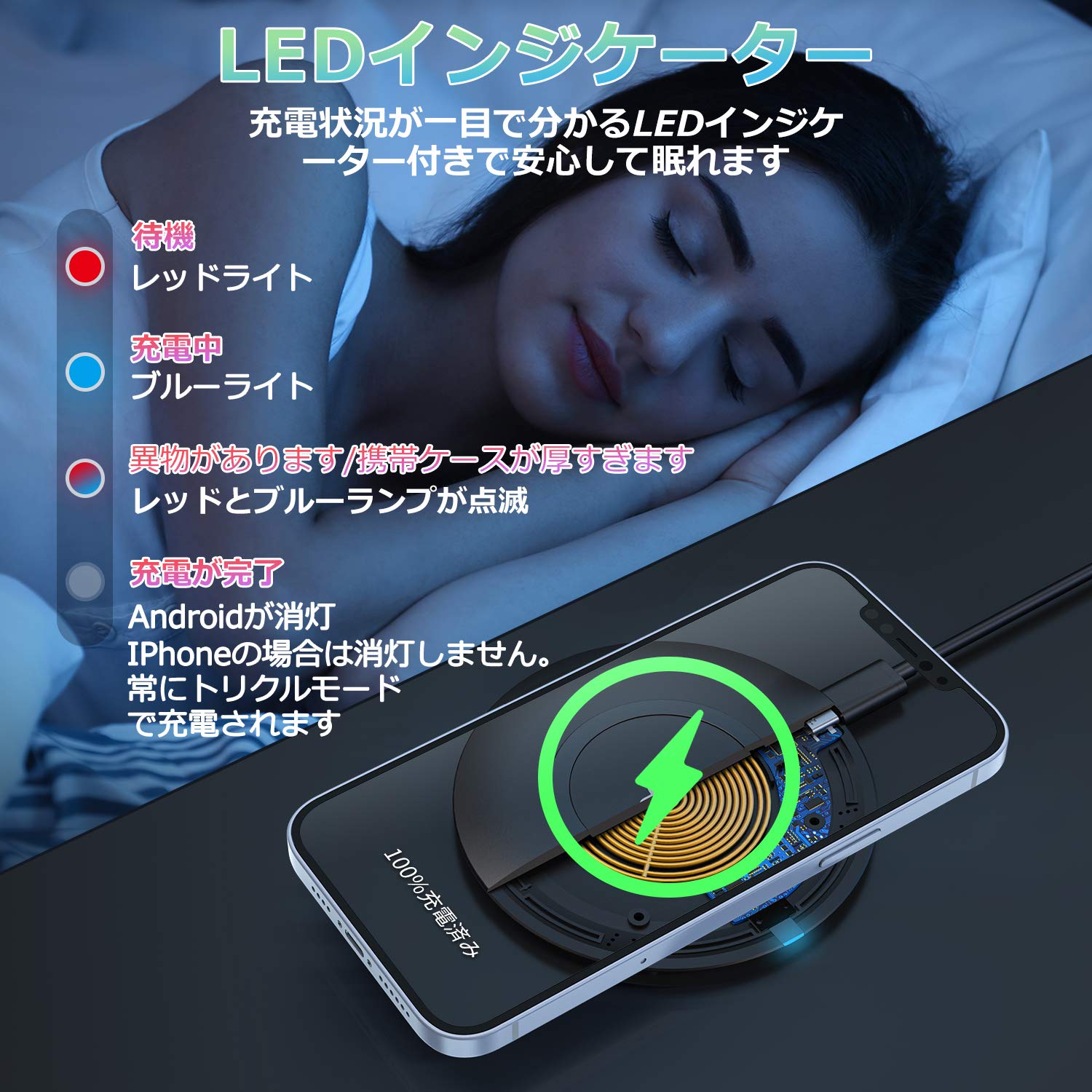 Amazon.co.jp: Aioockee 超薄型 急速 ワイヤレス充電器 15W/10W/7.5W
