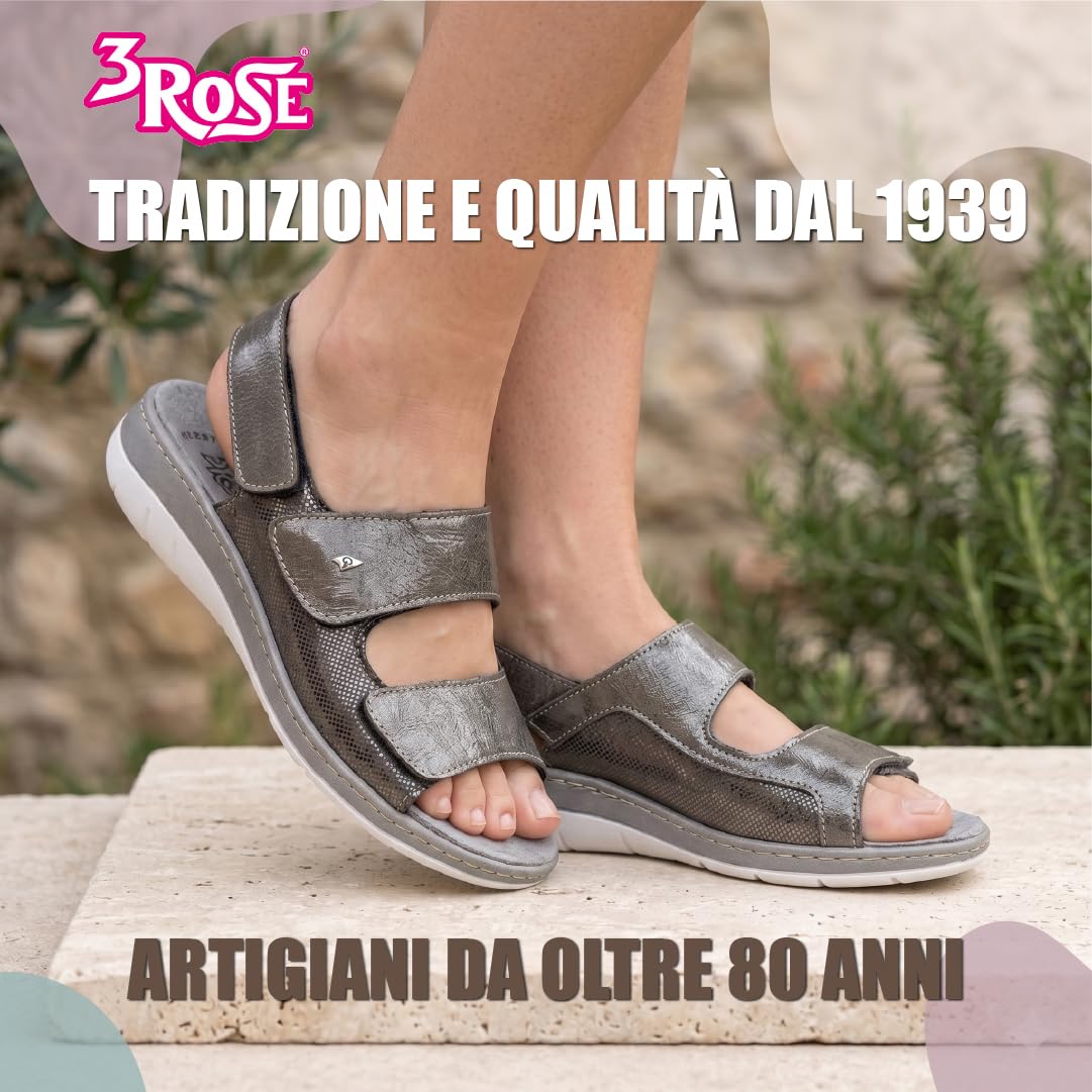 3Rose 317 Sandalo Donna con Doppia Fascia in Microfibra Stretch - Ciabatta con Cinturino Laterale e Chiusura a Strappo Regolabile - Anatomico, Zeppa 4,5cm, Plantare Estraibile Vera Pelle