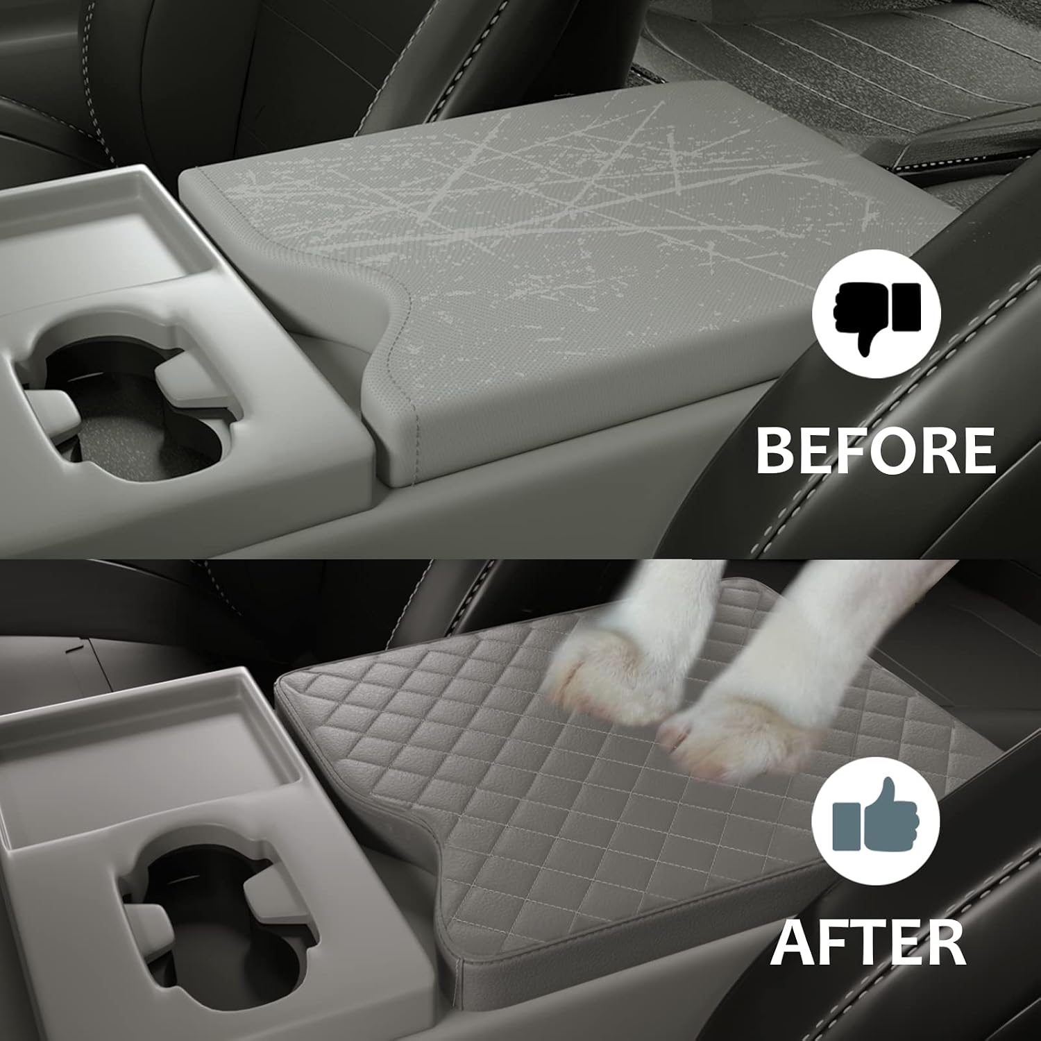 Car Center Console Cover for Ford F150 2015-2024/F250 F350 F450 2017-2024 Leather Armrest Box Lid Middle Console Armrest Protective Cover F150 F250 Accessories(for Jump Seat Only)