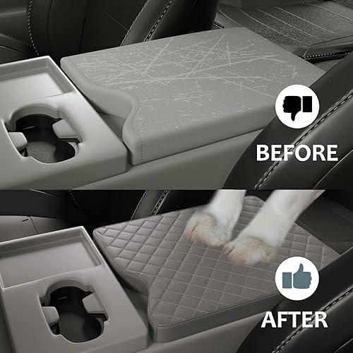 Miniatura 10 de qzhiren Funda de consola central para Ford F150 2015-2023, F250 F350 F450 2017-2023 con asiento de salto 402040, funda de cuero para reposabrazos de