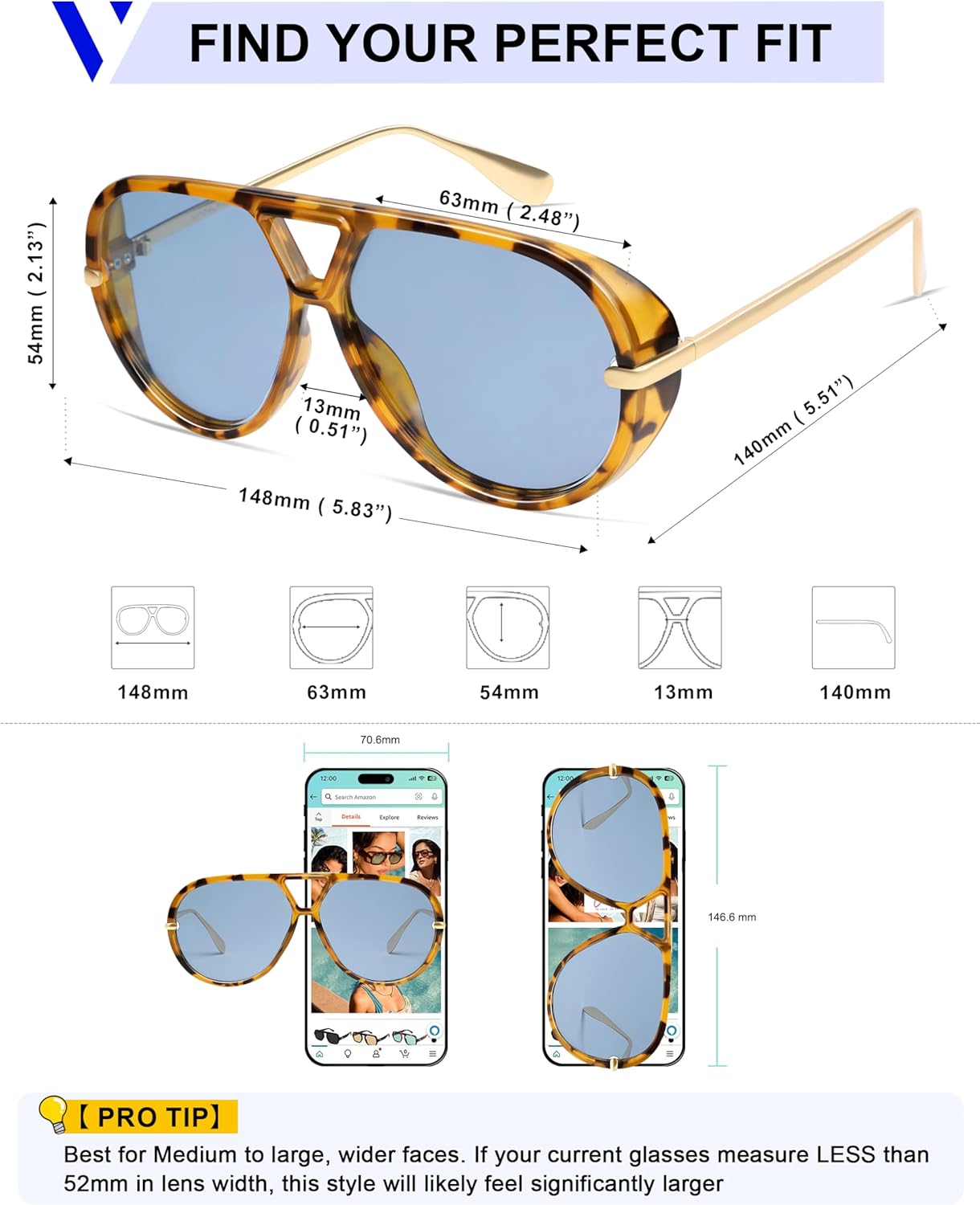 VANLINKER Oversized Trendy Polarized Aviator Sunglasses for Women Men Retro Round Sunglasses Vintage Shield Shades VL9798 - Image 5