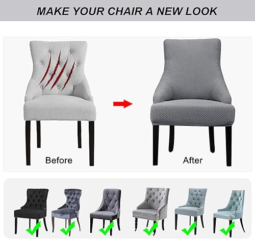 Vista 35 de Lellen Funda elástica para silla con respaldo de ala, funda reutilizable para silla lateral con respaldo de ala, fundas para sillas de comedor, 02
