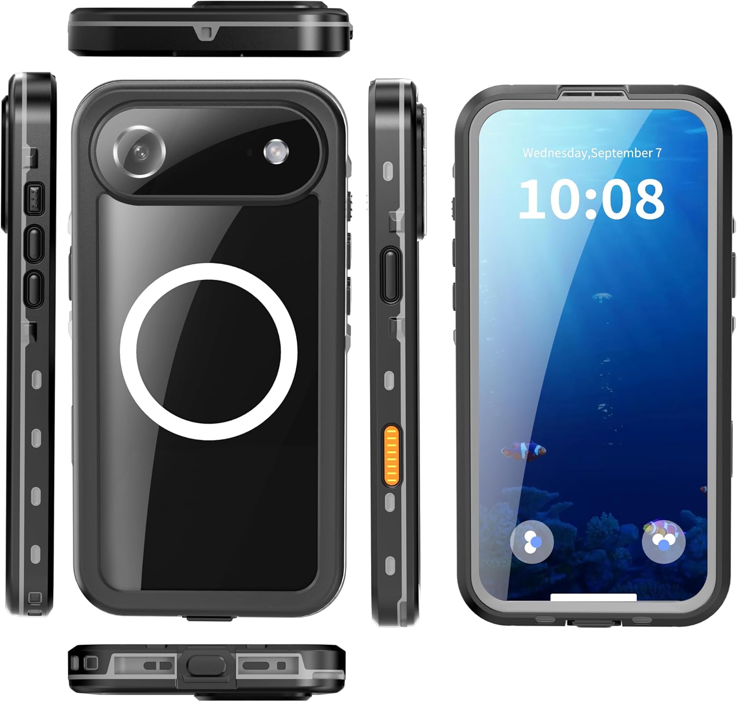 Rugged Magnetic & IP68 Waterproof Case for iPhone 17 Air, Dustproof Underwater Protective Phone Cover with Screen Camera Lens Protector, Heavy Duty 360 Full Body Durable,Black
