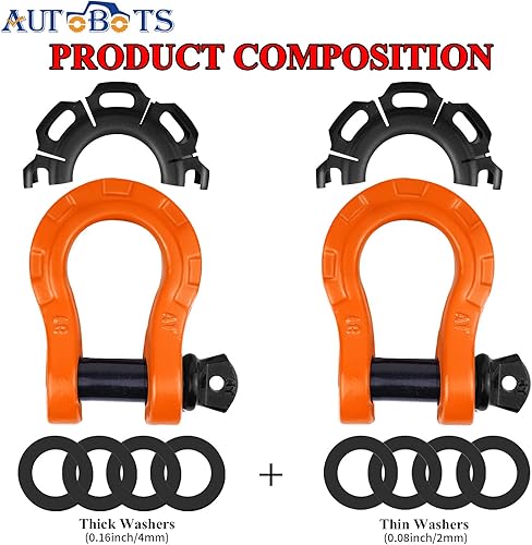 Miniatura 12 de AUTOBOTS D Ring Shackles Heavy Duty(2 Pack) 68,000 lbs Capacity, Tow Hooks Clevis Shackle with 7/8" Screw Pin for Towing Winch Off Road Accessory