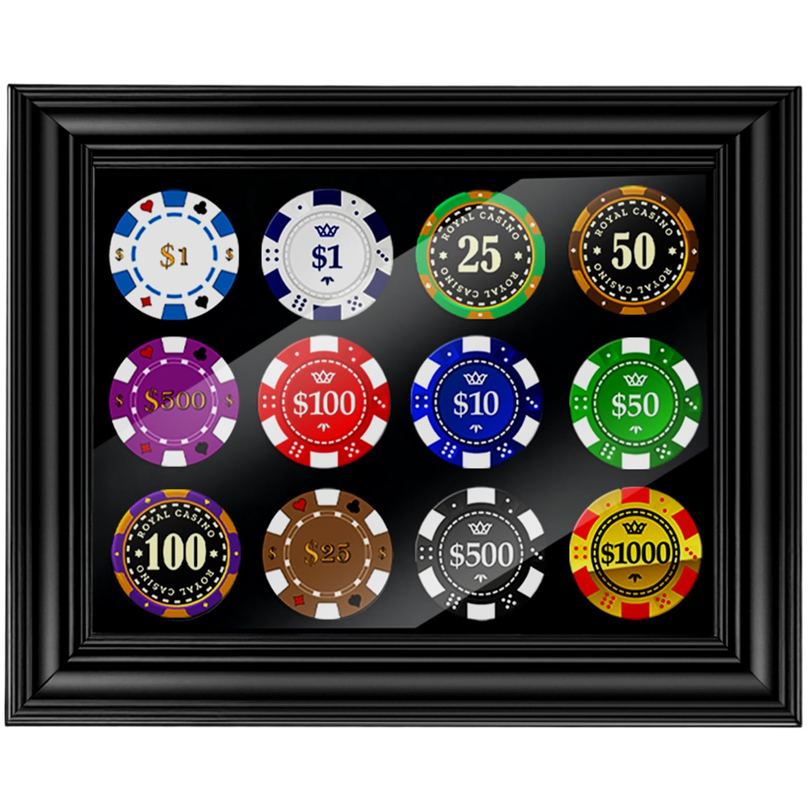 Silipull 12 Poker Chip Display Case 9.8 x 7.9 x 0.87 Inches Poker Chip Holder for 39/40mm Wall Mount or Tabletop Display Frame for Collectors Souvenir Gift