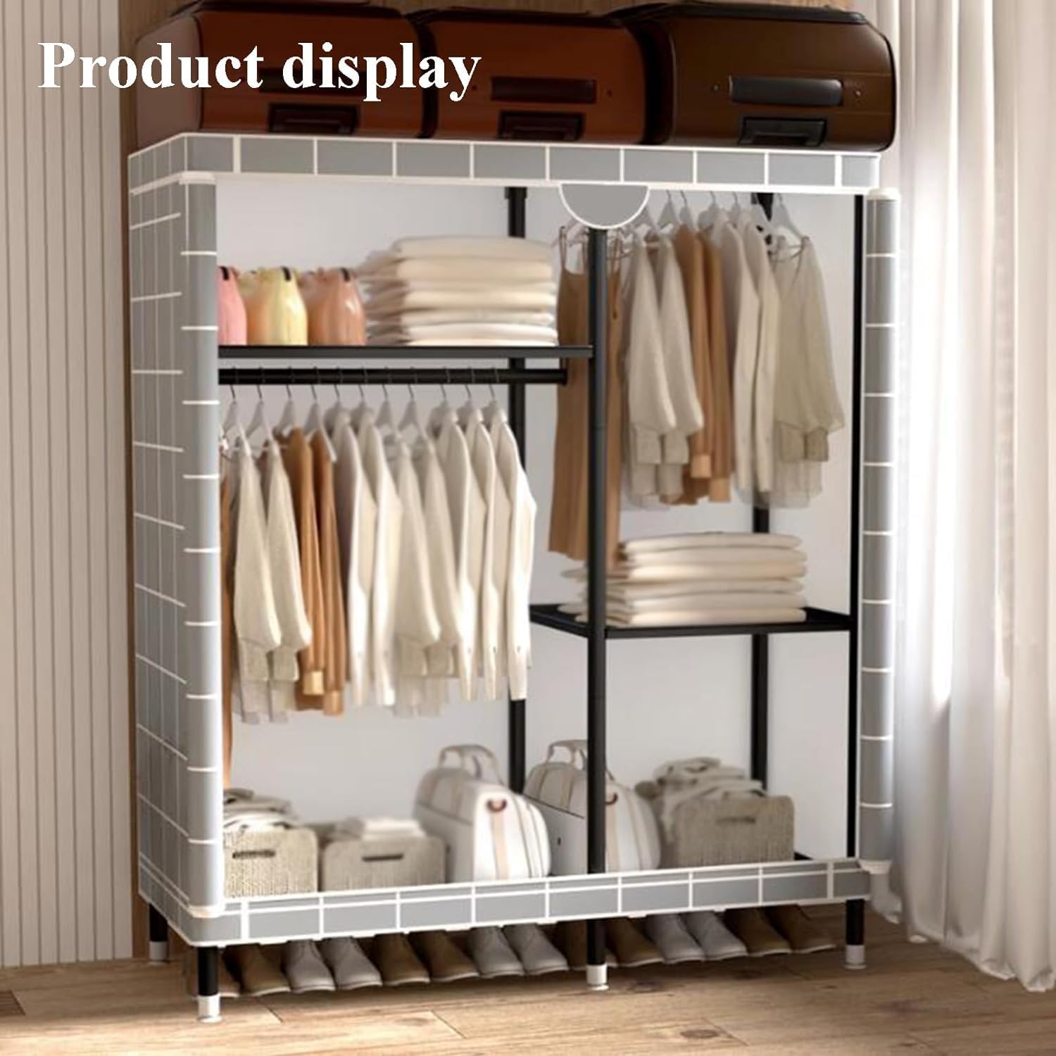 Closet Organizers Portable Wardrobe Home Clothes Wardrobe Fabric Clothing Rack Simple Storage Closet Iron Rack Armoires Simple Assembly Closet Spacious