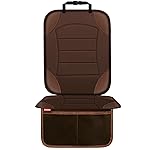 Sinvitron Car Seat Protector for Child Car Seat, Waterproof Car Seat Cover for Leather and Fabric Seats, 2 Mesh Pockets, Non-Slip Bottom, Thick Padding Cushion(1 Pack, Brown)
