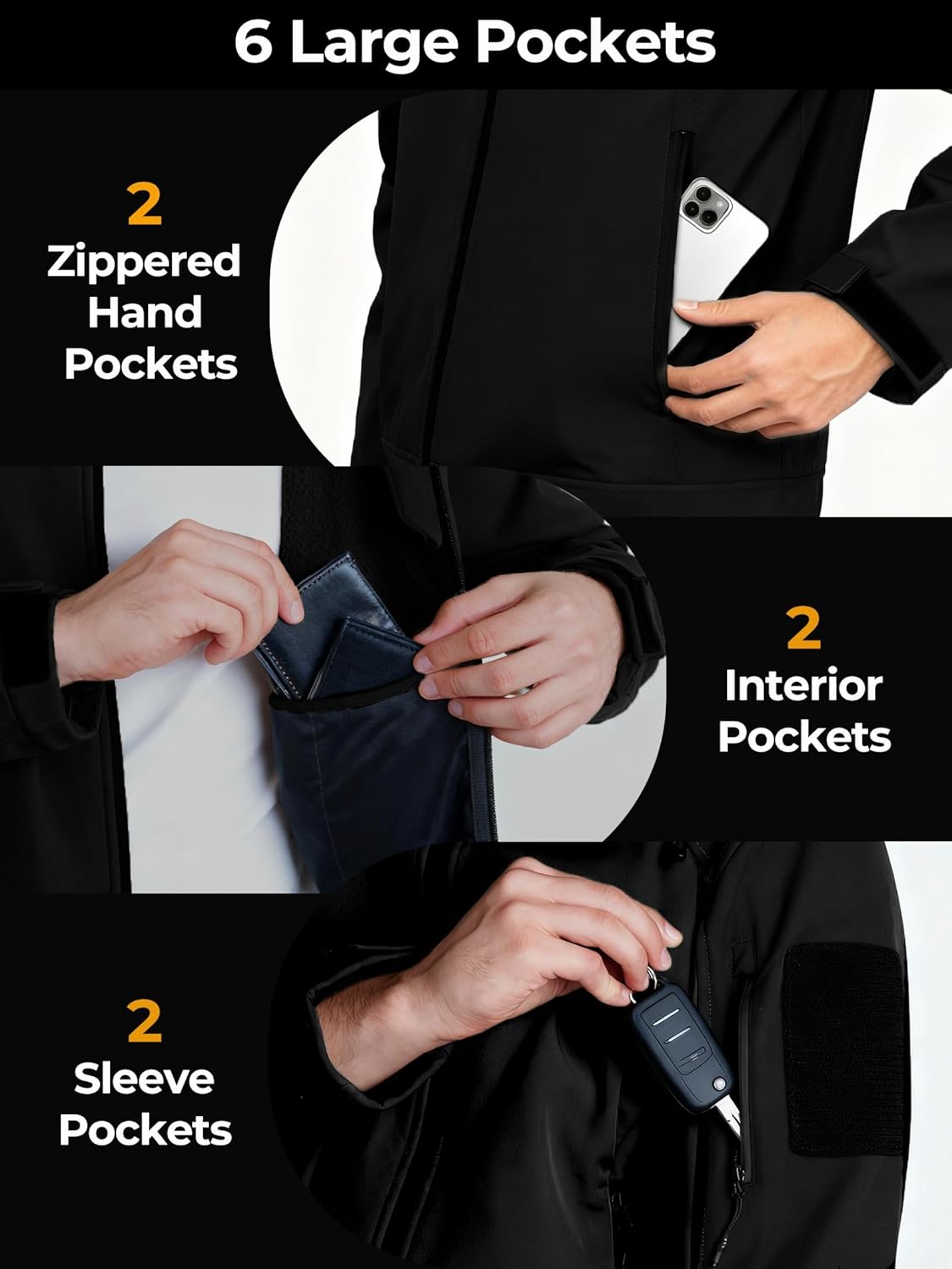 Men's Waterproof Softshell Jacket,Windproof Fleece Lined Winter Coat with Hood,Lightweight and Warm - Image 5