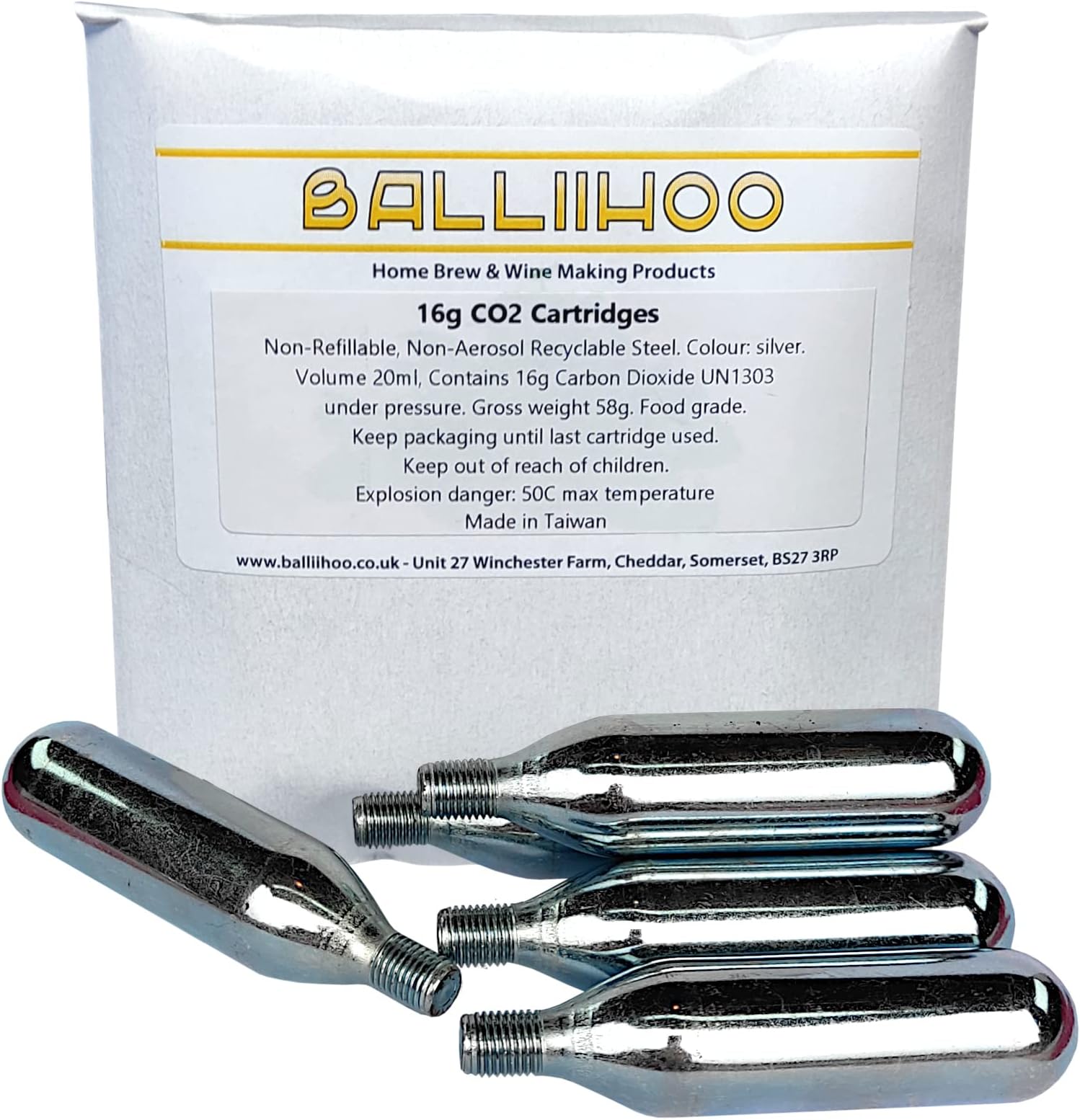 BALLIIHOO 16 Gram Threaded Food Grade Co2 Pressure Top Up Cartridges/Bulbs - Pack of 5