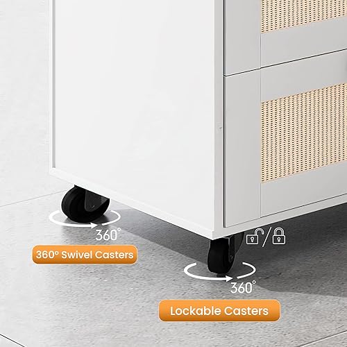 Miniatura 6 de AWQM Archivador de madera con cerradura, gabinete de almacenamiento de oficina móvil de 3 cajones con 2 estantes abiertos, soporte de impresora con