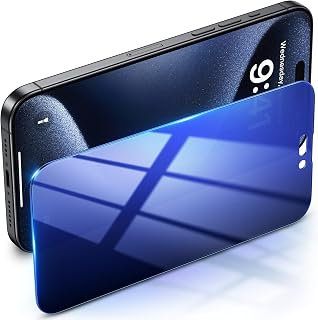 Uyiton for iPhone 15 Pro Max Privacy Screen Protector, [Unique Cool Color] [28° Privacy Protection][Harder Than Natural Sapphire] 9H+ Tempered Glass Screen Cover Anti-Blue Light Full Coverage, Blue