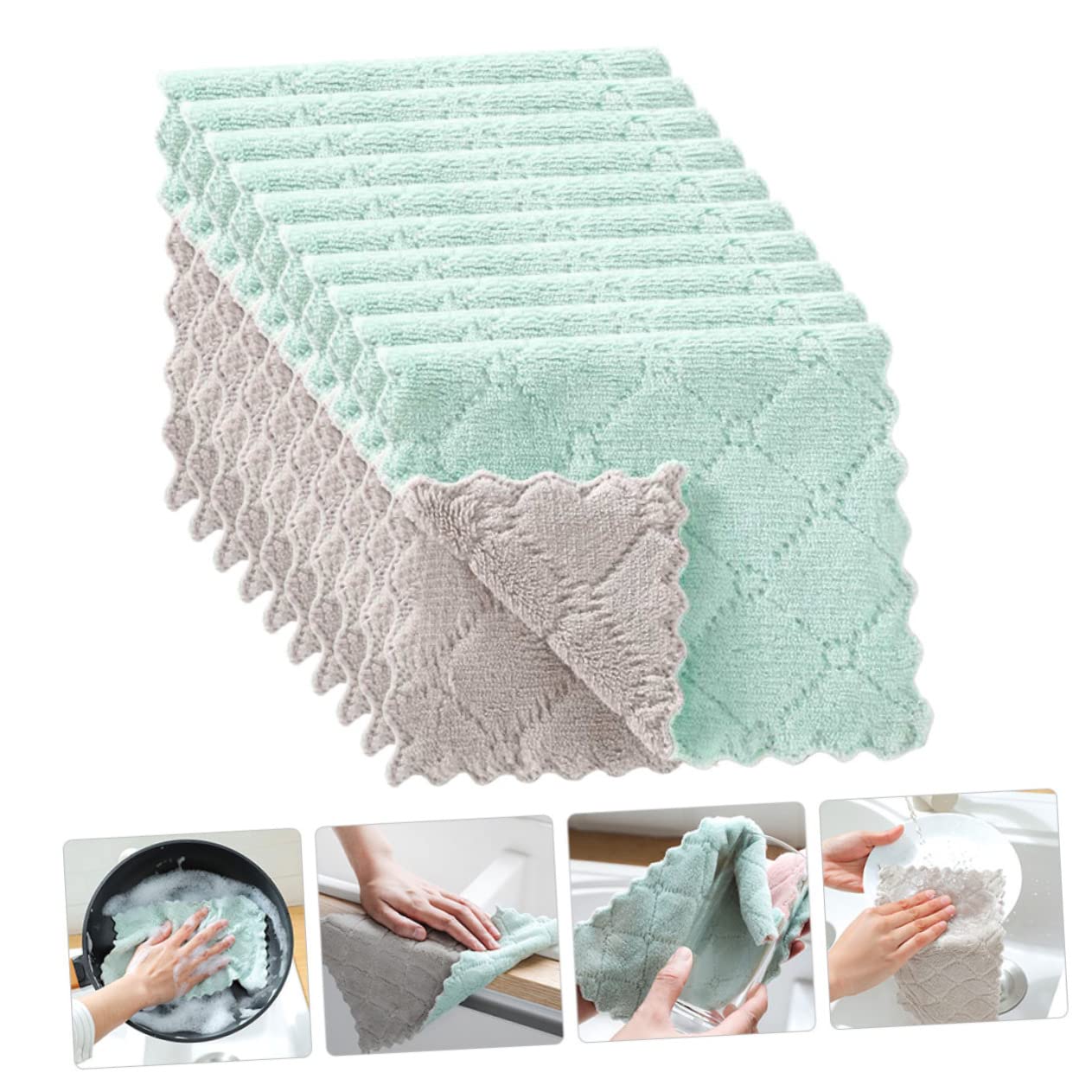 Healeved 60 Piezas Paquete de Paños de Cocina Absorbentes y Duraderos para Limpieza de Utensilios de Cocina Multiusos y para Hogar Verde y Gris