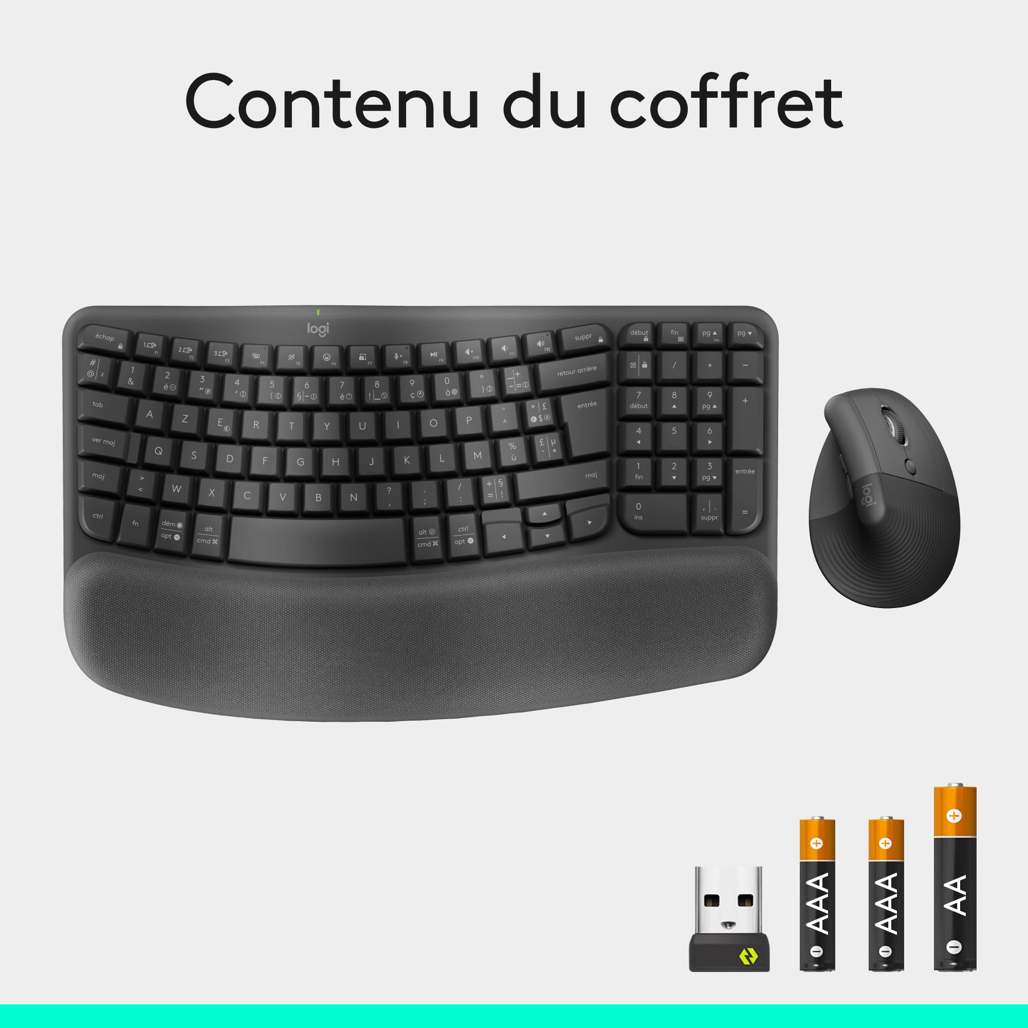 Logitech Wave Keys et Lift - Kit Ergonomique - Clavier sans Fil avec Repose-Poignets et Souris sans Fil Verticale, Easy-Switch, Bluetooth, Multi-systèmes d'exploitation, Windows/Mac - Graphite