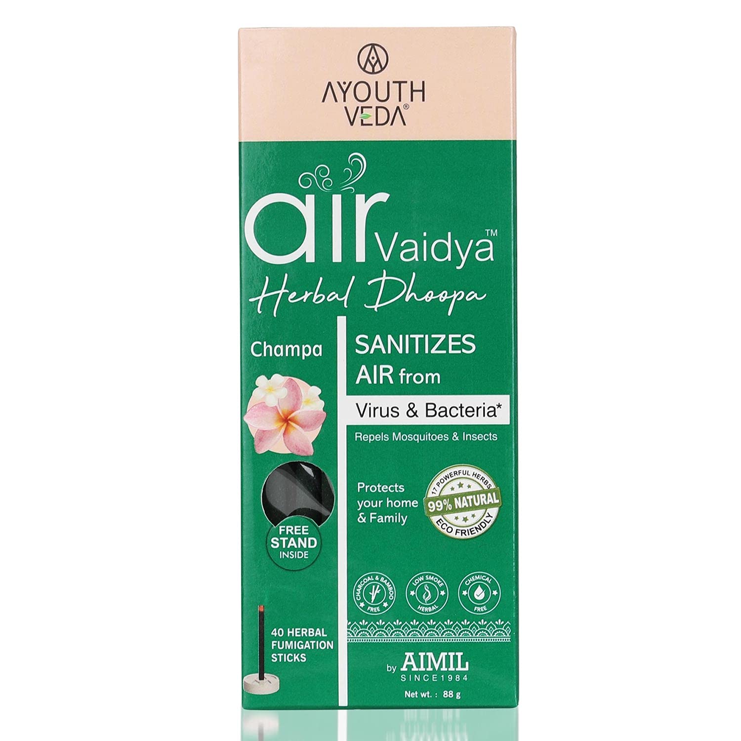 Air Vaidya Herbal Dhoopa (Champa) | Herbal Incense Stick | 99% Natural Formula | Perfect Blend of 17 Powerful Herbs | Reduces Microbial Load in The air