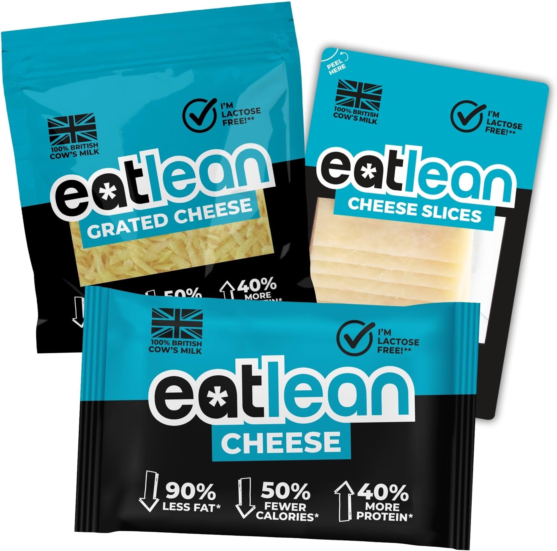 Eatlean Protein Cheese, The Originals Trio | Low Fat, High Protein Cheese | 350g Block, 180g Grated & 160g Sliced Cheese