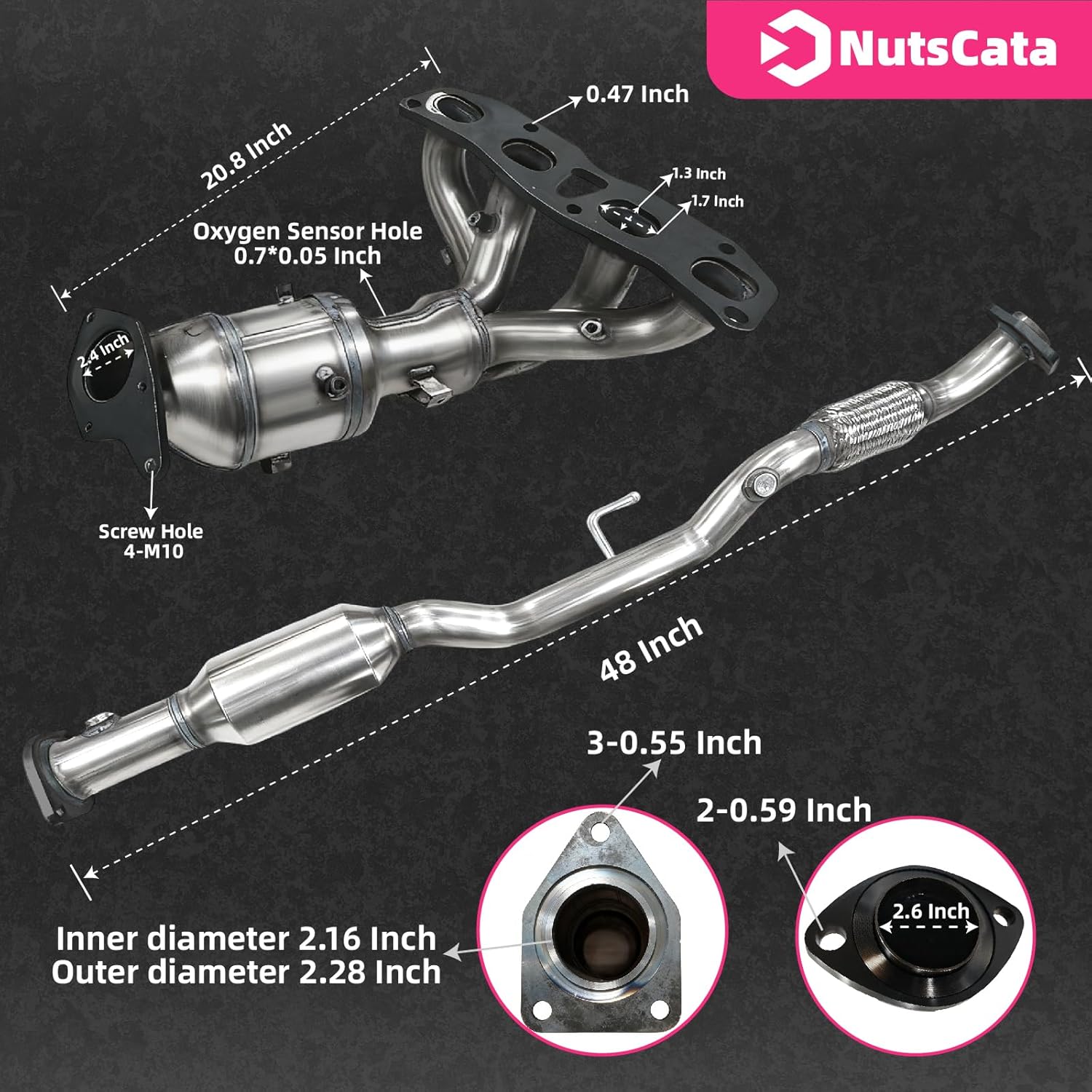 Front & Rear Catalytic Converter Direct-Fit Compatible with Nissan Altima 2007 2008 2009 2010 2011 2012 2013 2.5L L4 EPA Compliant Replace OEM 16593 54782