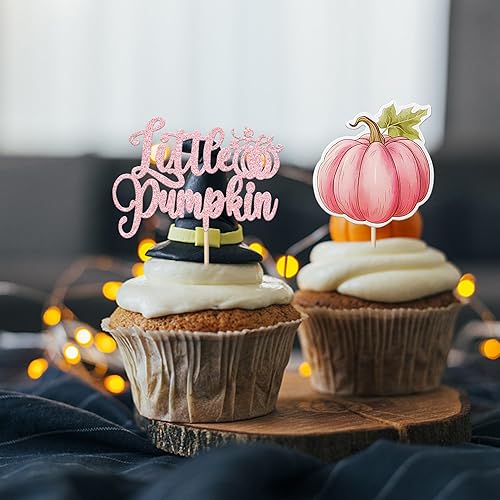 Miniatura 32 de Paquete de 24 adornos para cupcakes de calabaza con purpurina para cupcakes de calabaza para Acción de Gracias, baby shower, decoración de cupcakes
