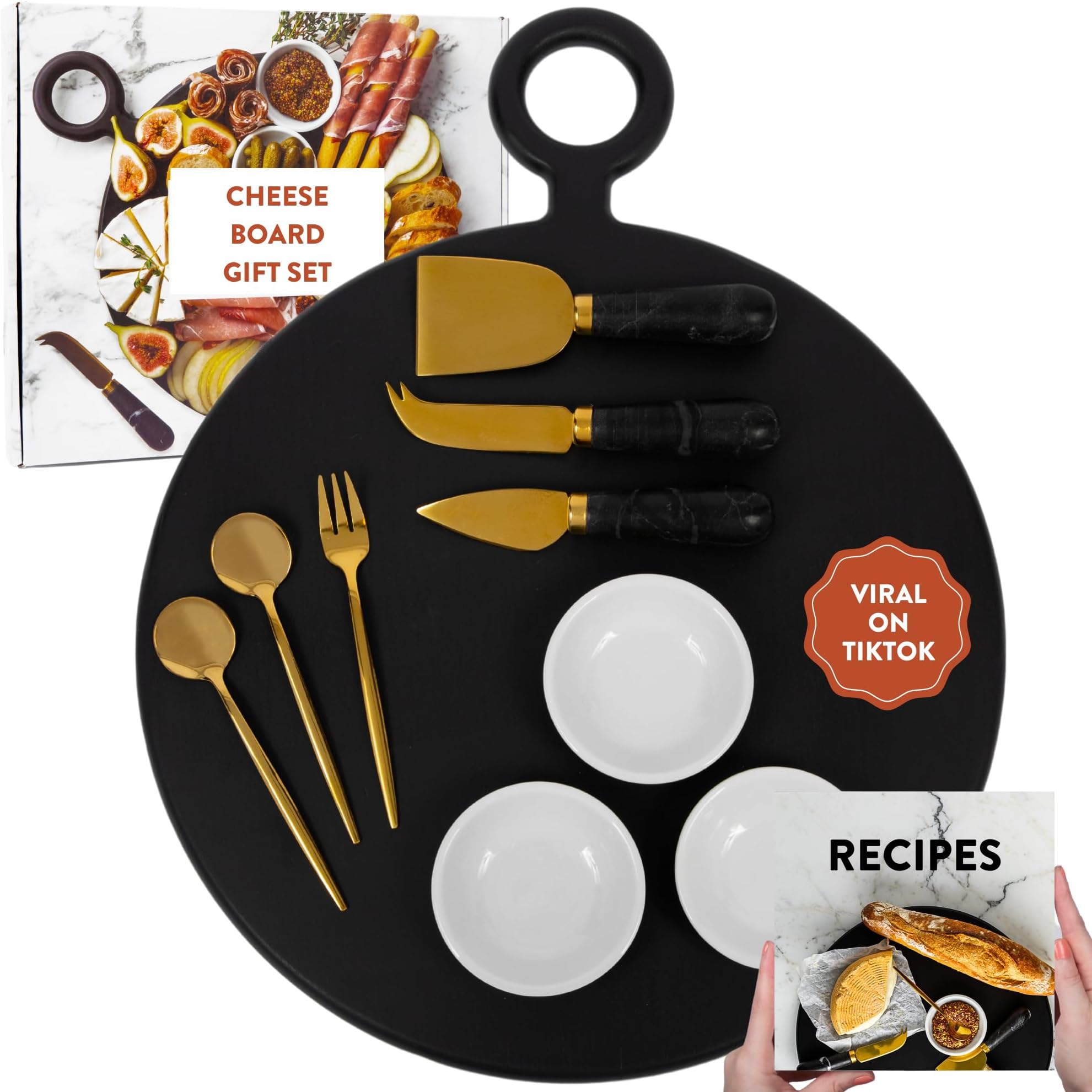 Charcuterie Board Gift Set, Black: Unique Mother's Day Gifts For Mom, House Warming Gifts New Home, Wedding Gifts for Couple, Bridal Shower Gift
